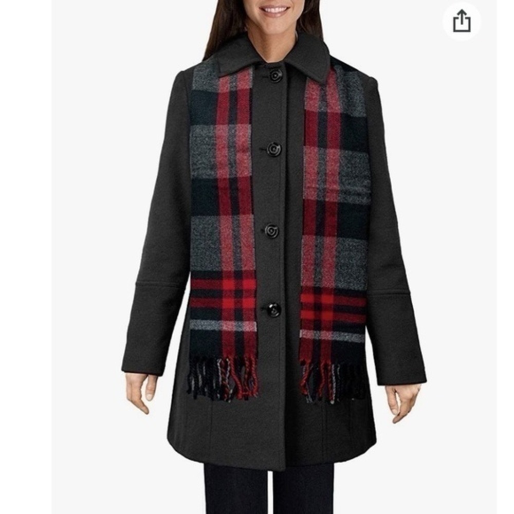 London Fog Wool blend scarf coat, pea coat style, size L, great condition